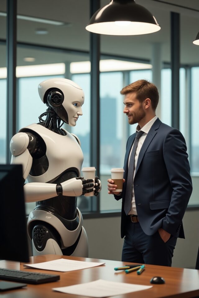 Flux Dev artistic portrait photography of A robot and a male o 2